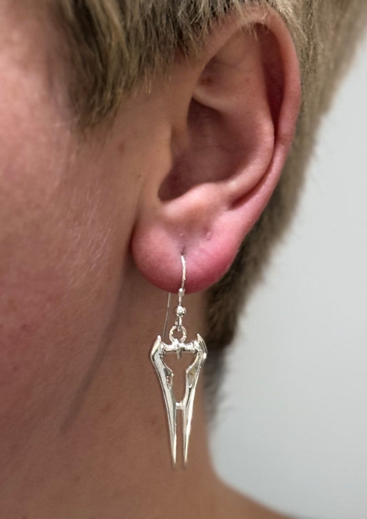 Sci-Fi Energy Sword Silver Earrings